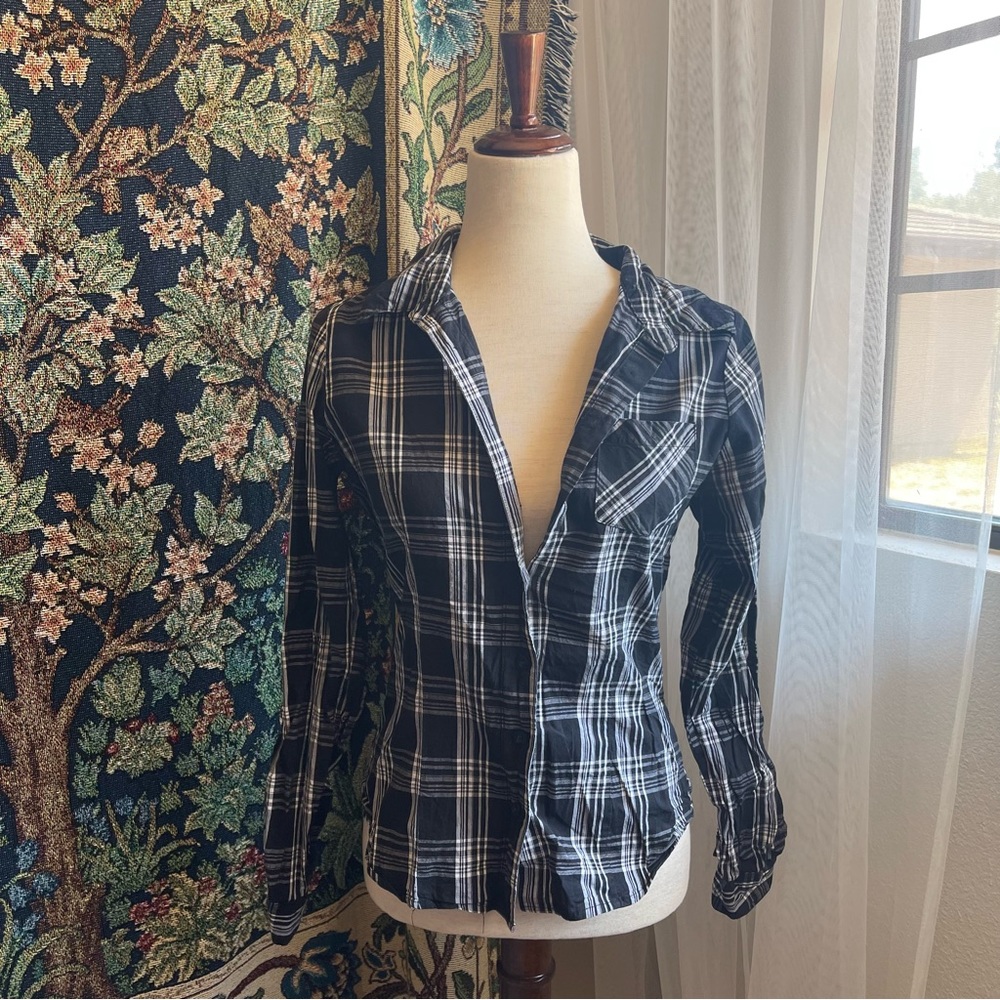 Shout House Black and White Plaid Button Up shirt.